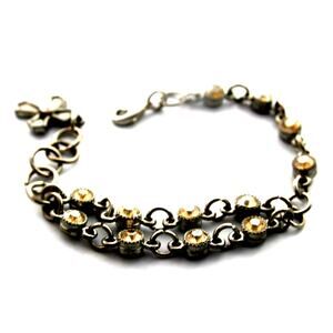 Avon Golden Honey Rhinestone Christian Cross Bracelet Double Chain Silvertone 7"
